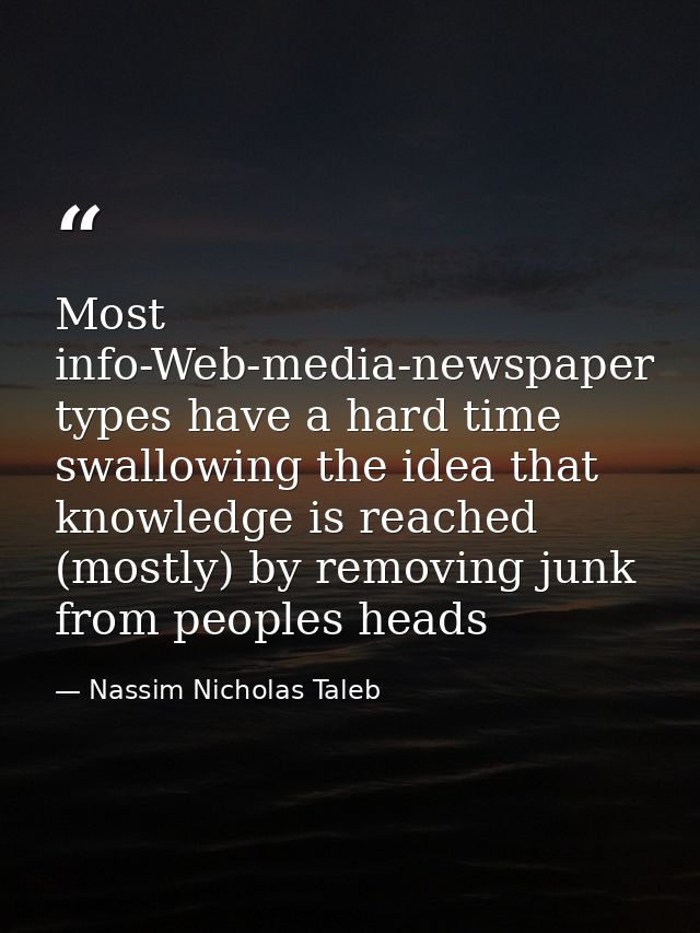 Most info-Web-media-newspaper types have a hard time swallowing the idea that knowledge is reached (mostly) by removing  — Nassim Nicholas Taleb
