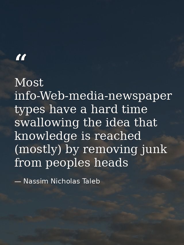 Most info-Web-media-newspaper types have a hard time swallowing the idea that knowledge is reached (mostly) by removing  — Nassim Nicholas Taleb