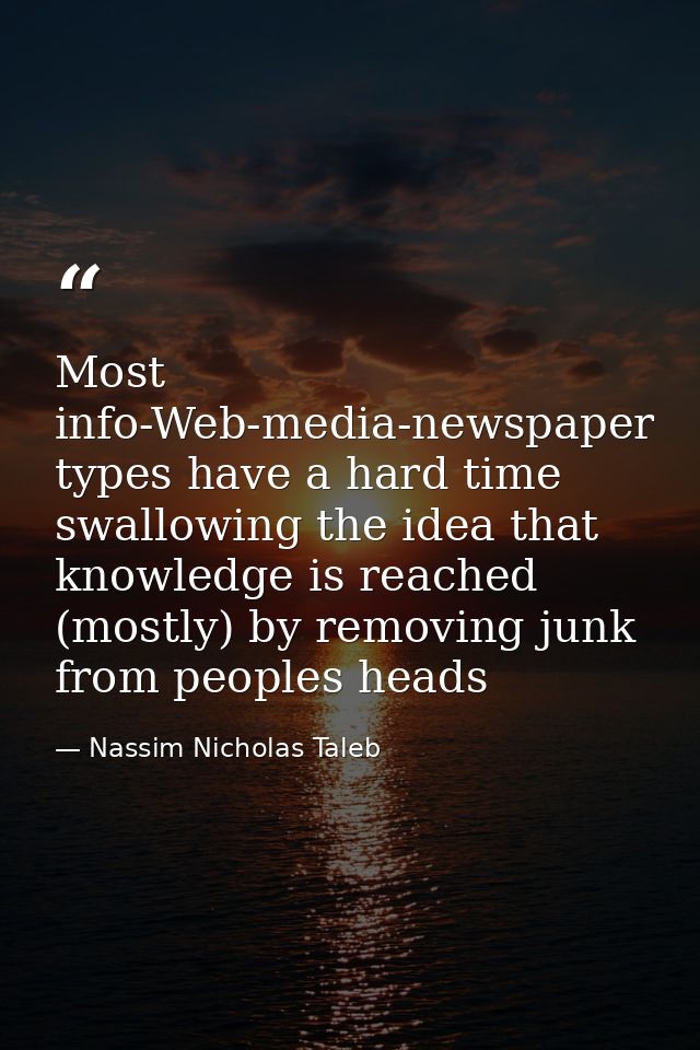 Most info-Web-media-newspaper types have a hard time swallowing the idea that knowledge is reached (mostly) by removing  — Nassim Nicholas Taleb