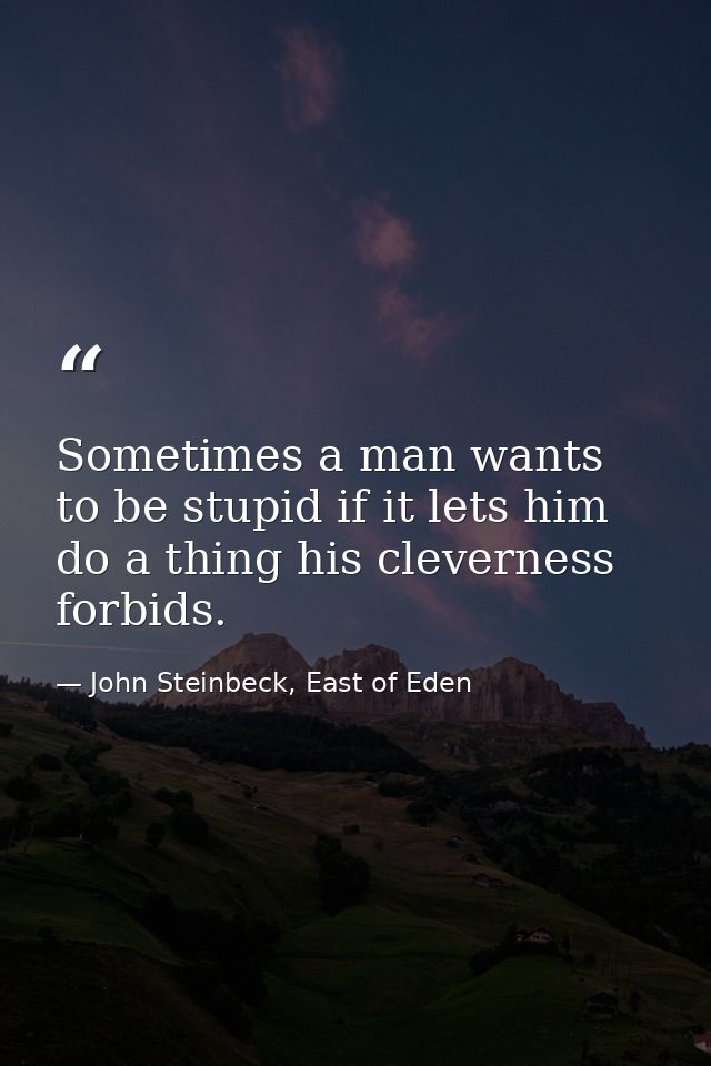 Sometimes a man wants to be stupid if it lets him do a thing his cleverness forbids. — John Steinbeck, East of Eden