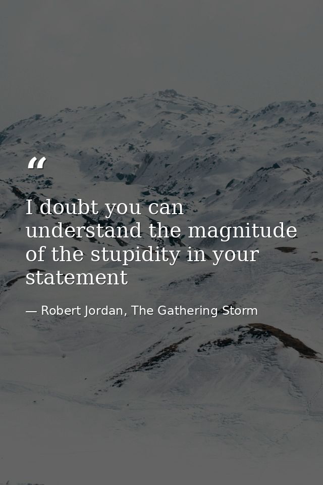 I doubt you can understand the magnitude of the stupidity in your statement — Robert Jordan, The Gathering Storm