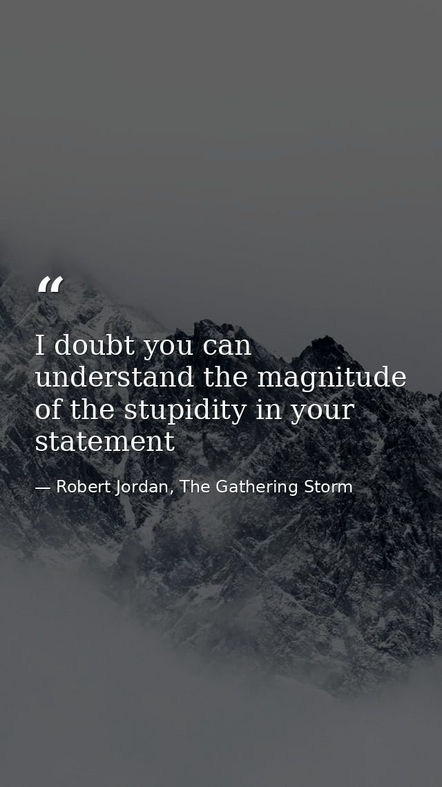 I doubt you can understand the magnitude of the stupidity in your statement — Robert Jordan, The Gathering Storm