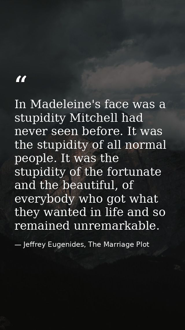 In Madeleine's face was a stupidity Mitchell had never seen before. It was the stupidity of all normal people. It was th — Jeffrey Eugenides, The Marriage Plot