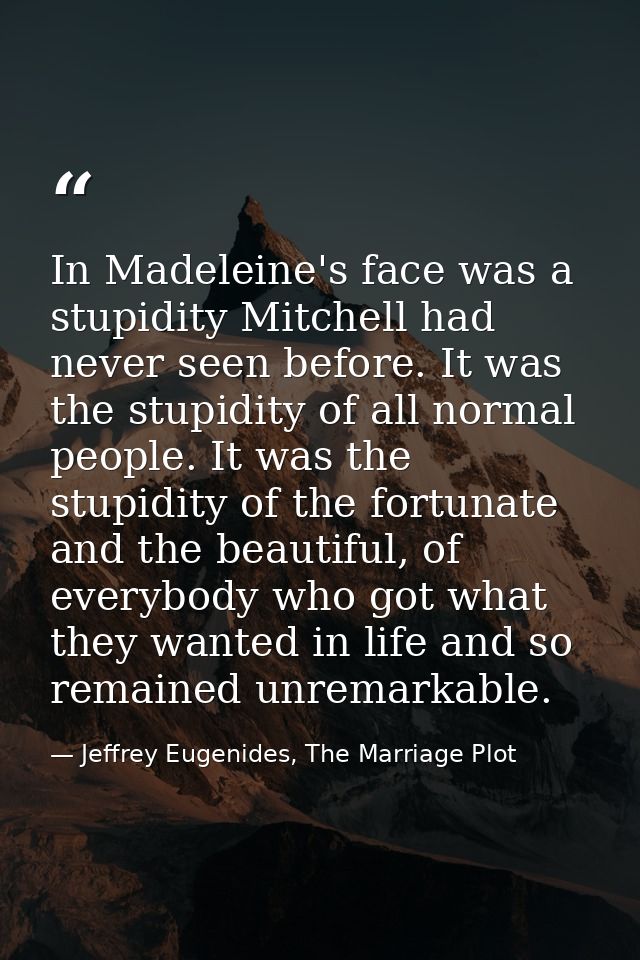 In Madeleine's face was a stupidity Mitchell had never seen before. It was the stupidity of all normal people. It was th — Jeffrey Eugenides, The Marriage Plot