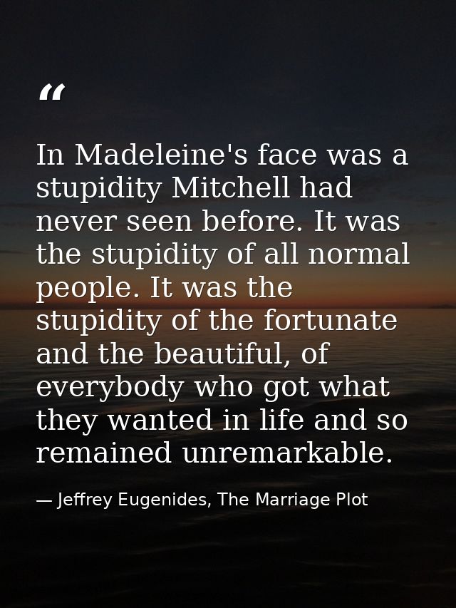 In Madeleine's face was a stupidity Mitchell had never seen before. It was the stupidity of all normal people. It was th — Jeffrey Eugenides, The Marriage Plot