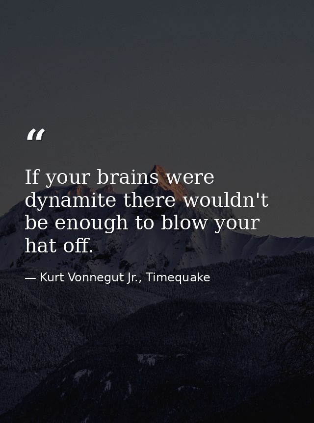 If your brains were dynamite there wouldn't be enough to blow your hat off. — Kurt Vonnegut Jr., Timequake