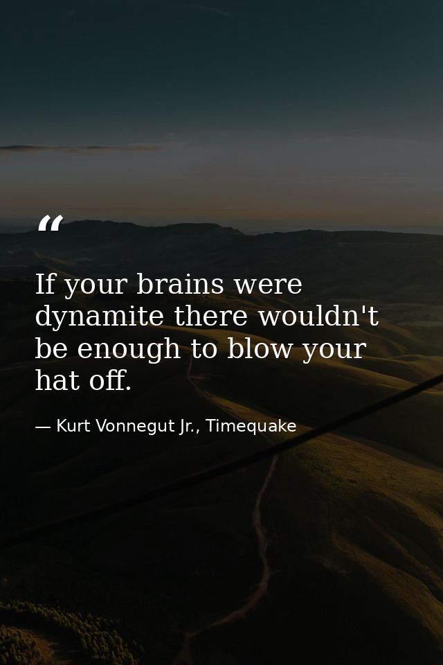 If your brains were dynamite there wouldn't be enough to blow your hat off. — Kurt Vonnegut Jr., Timequake