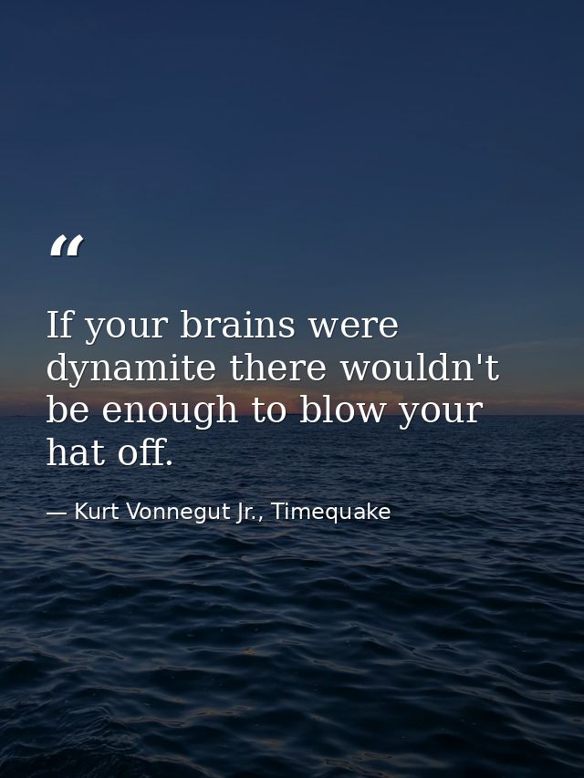 If your brains were dynamite there wouldn't be enough to blow your hat off. — Kurt Vonnegut Jr., Timequake