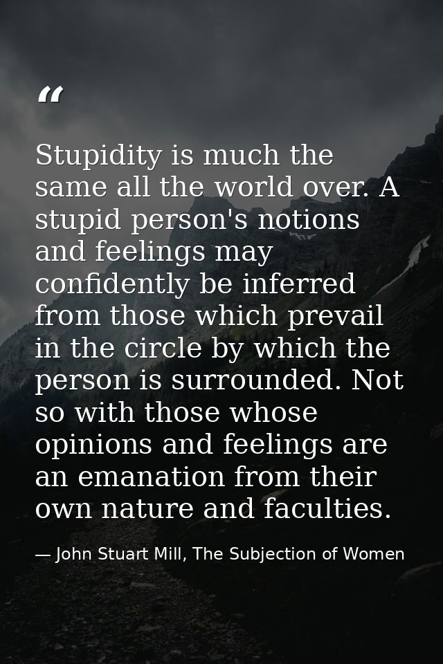 Stupidity is much the same all the world over. A stupid person's notions and feelings may confidently be inferred from t — John Stuart Mill, The Subjection of Women