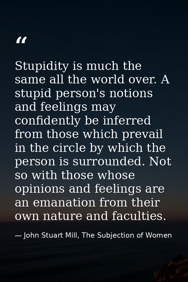 Stupidity is much the same all the world over. A stupid person's notions and feelings may confidently be inferred from t — John Stuart Mill, The Subjection of Women