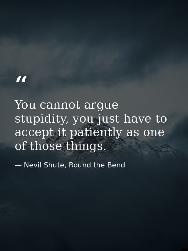 You cannot argue stupidity, you just have to accept it patiently as one of those things. — Nevil Shute, Round the Bend