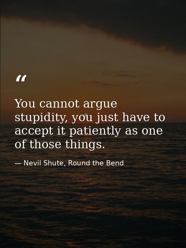 You cannot argue stupidity, you just have to accept it patiently as one of those things. — Nevil Shute, Round the Bend