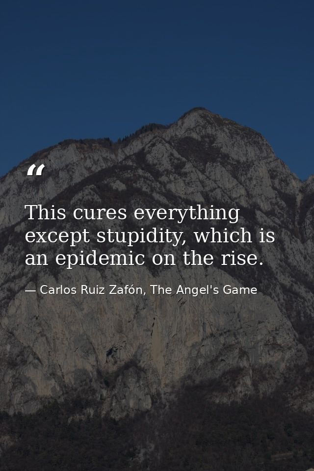 This cures everything except stupidity, which is an epidemic on the rise. — Carlos Ruiz Zafón, The Angel's Game