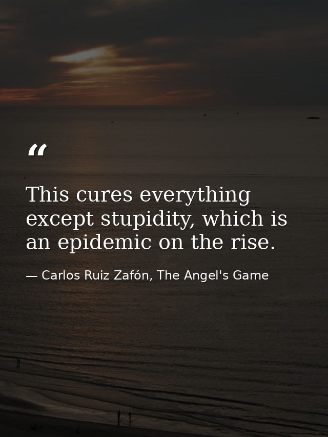 This cures everything except stupidity, which is an epidemic on the rise. — Carlos Ruiz Zafón, The Angel's Game