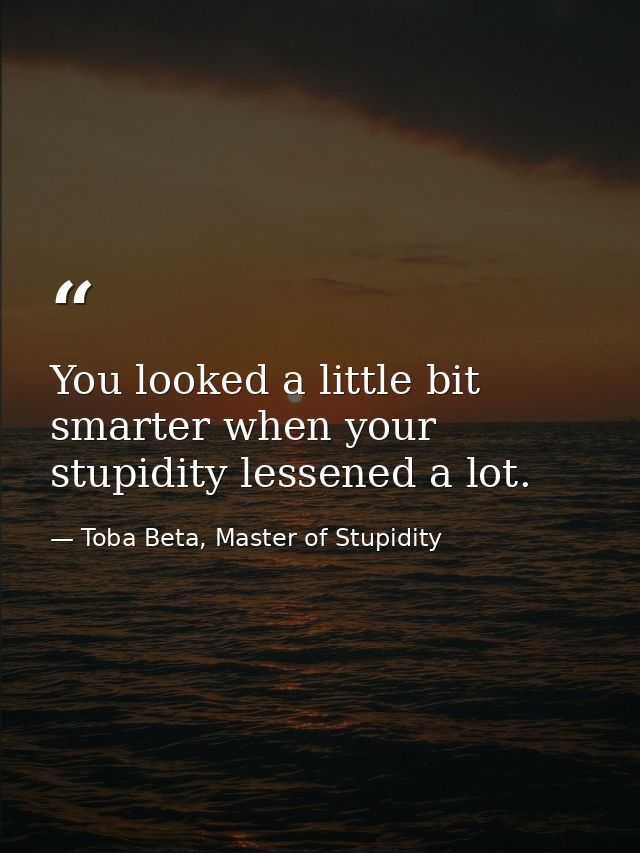 You looked a little bit smarter when your stupidity lessened a lot. — Toba Beta, Master of Stupidity