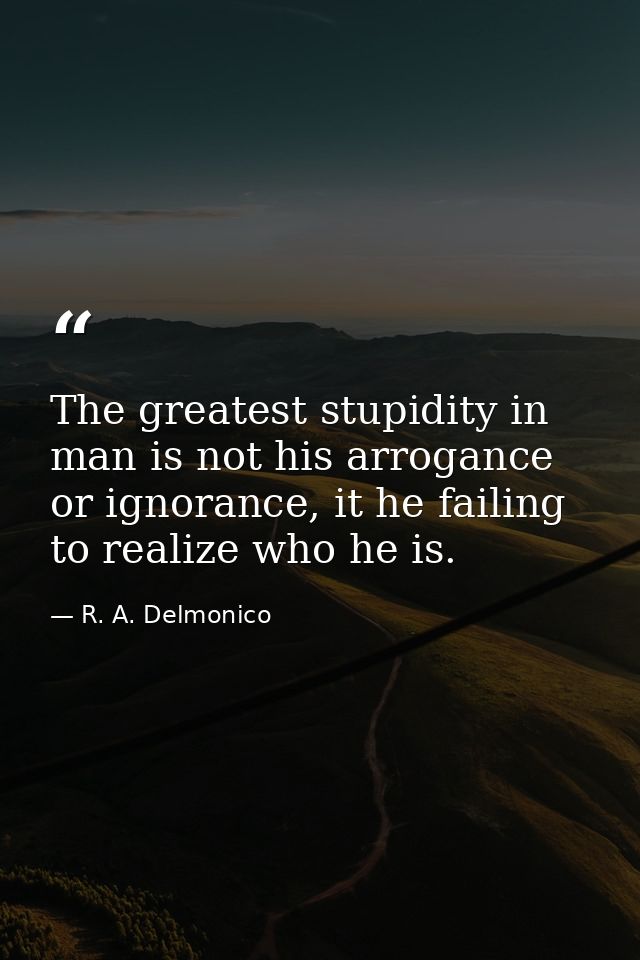The greatest stupidity in man is not his arrogance or ignorance, it he failing to realize who he is. — R. A. Delmonico