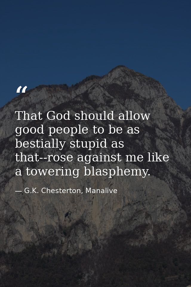 That God should allow good people to be as bestially stupid as that--rose against me like a towering blasphemy. — G.K. Chesterton, Manalive