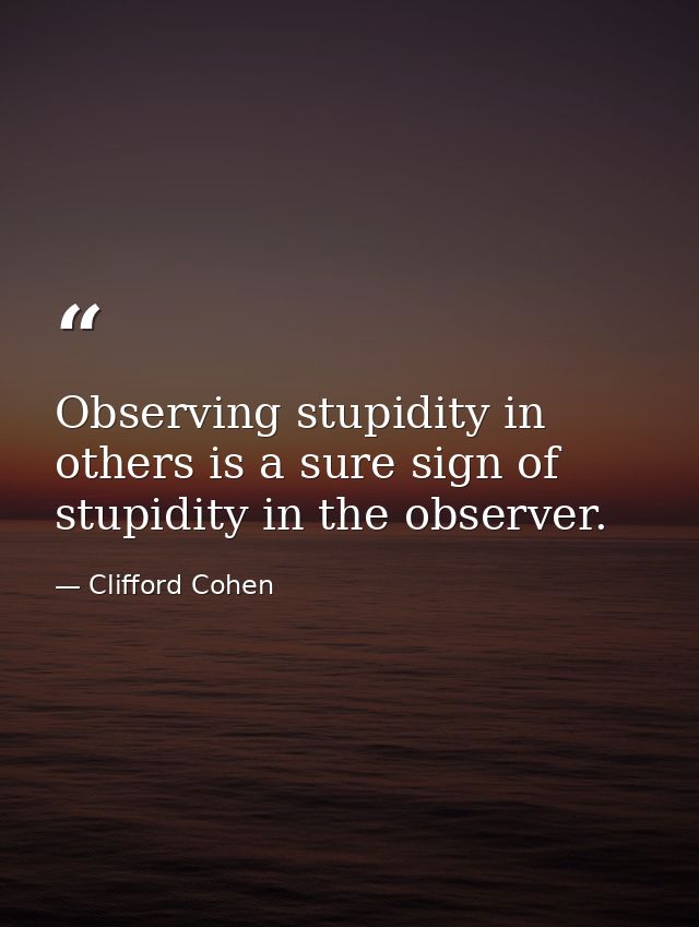 Observing stupidity in others is a sure sign of stupidity in the observer. — Clifford Cohen