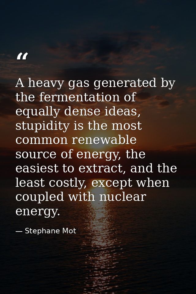A heavy gas generated by the fermentation of equally dense ideas, stupidity is the most common renewable source of energ — Stephane Mot