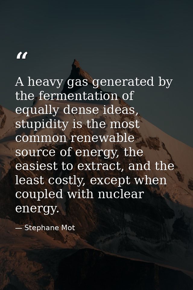 A heavy gas generated by the fermentation of equally dense ideas, stupidity is the most common renewable source of energ — Stephane Mot