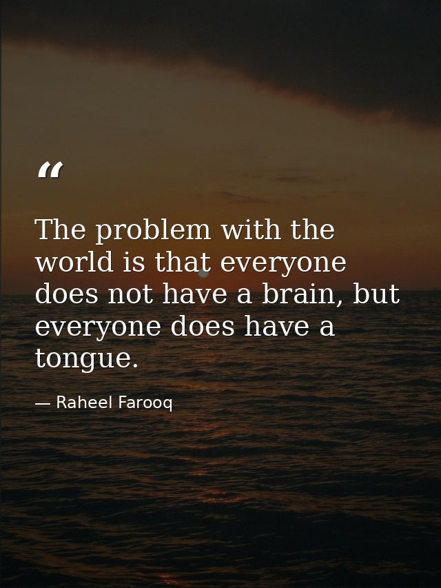 The problem with the world is that everyone does not have a brain, but everyone does have a tongue. — Raheel Farooq