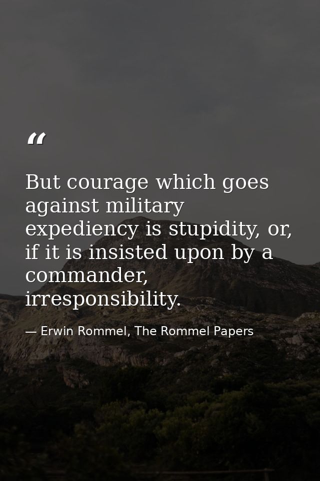 But courage which goes against military expediency is stupidity, or, if it is insisted upon by a commander, irresponsibi — Erwin Rommel, The Rommel Papers