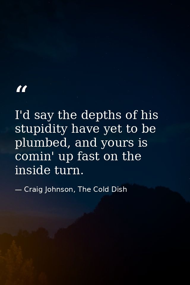 I'd say the depths of his stupidity have yet to be plumbed, and yours is comin' up fast on the inside turn. — Craig Johnson, The Cold Dish