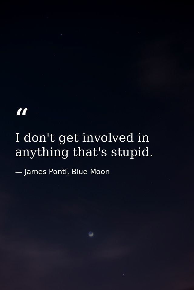 I don't get involved in anything that's stupid. — James Ponti, Blue Moon