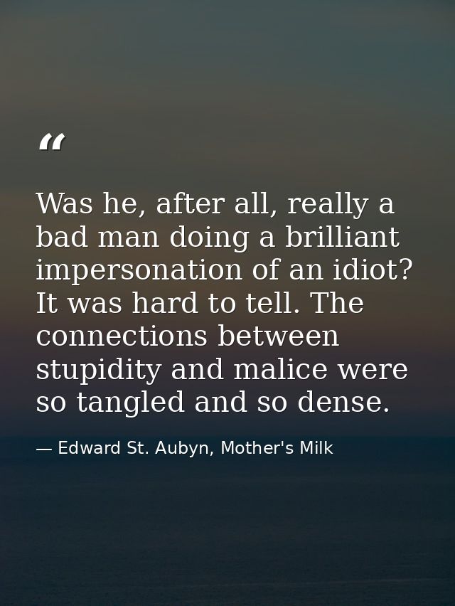 Was he, after all, really a bad man doing a brilliant impersonation of an idiot? It was hard to tell. The connections be — Edward St. Aubyn, Mother's Milk