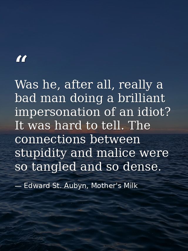 Was he, after all, really a bad man doing a brilliant impersonation of an idiot? It was hard to tell. The connections be — Edward St. Aubyn, Mother's Milk