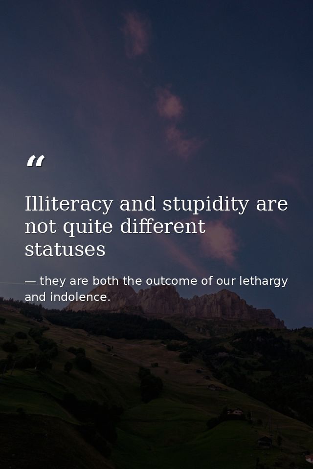 Illiteracy and stupidity are not quite different statuses — they are both the outcome of our lethargy and indolence.