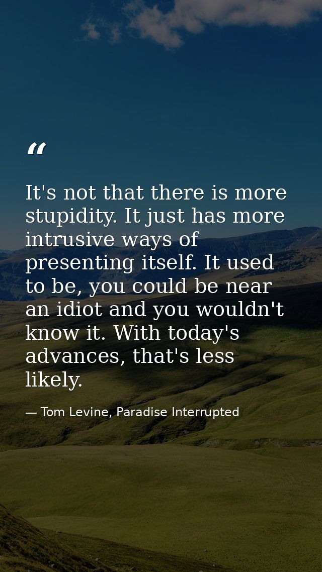 It's not that there is more stupidity. It just has more intrusive ways of presenting itself. It used to be, you could be — Tom Levine, Paradise Interrupted