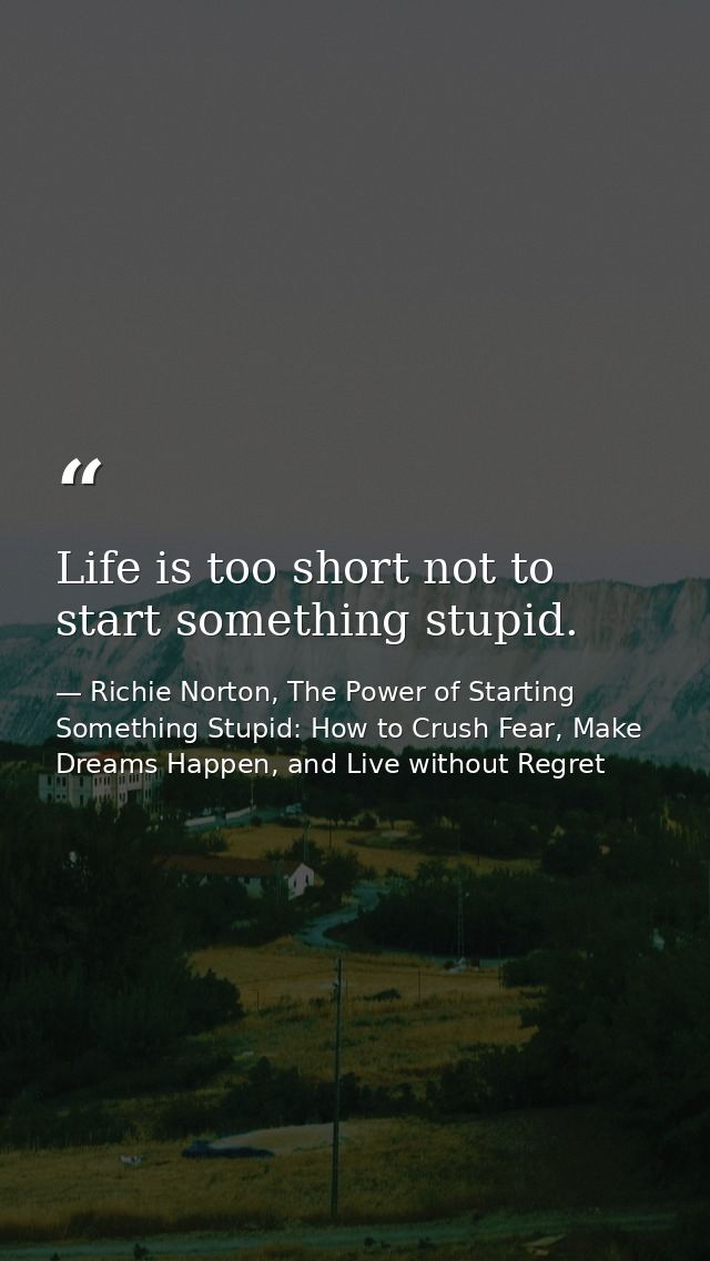 Life is too short not to start something stupid. — Richie Norton, The Power of Starting Something Stupid: How to Crush Fear, Make Dreams Happen, and Live without Regret