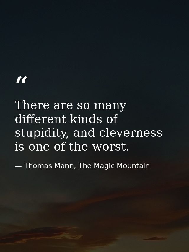 There are so many different kinds of stupidity, and cleverness is one of the worst. — Thomas Mann, The Magic Mountain