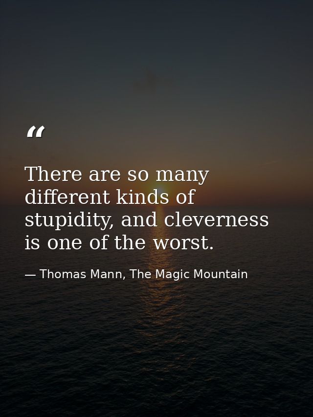 There are so many different kinds of stupidity, and cleverness is one of the worst. — Thomas Mann, The Magic Mountain