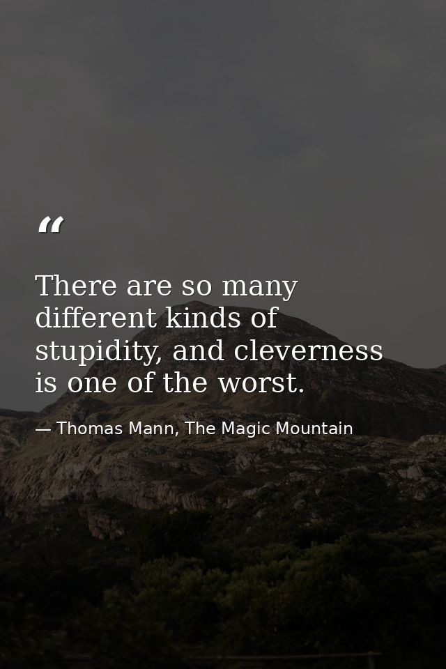 There are so many different kinds of stupidity, and cleverness is one of the worst. — Thomas Mann, The Magic Mountain