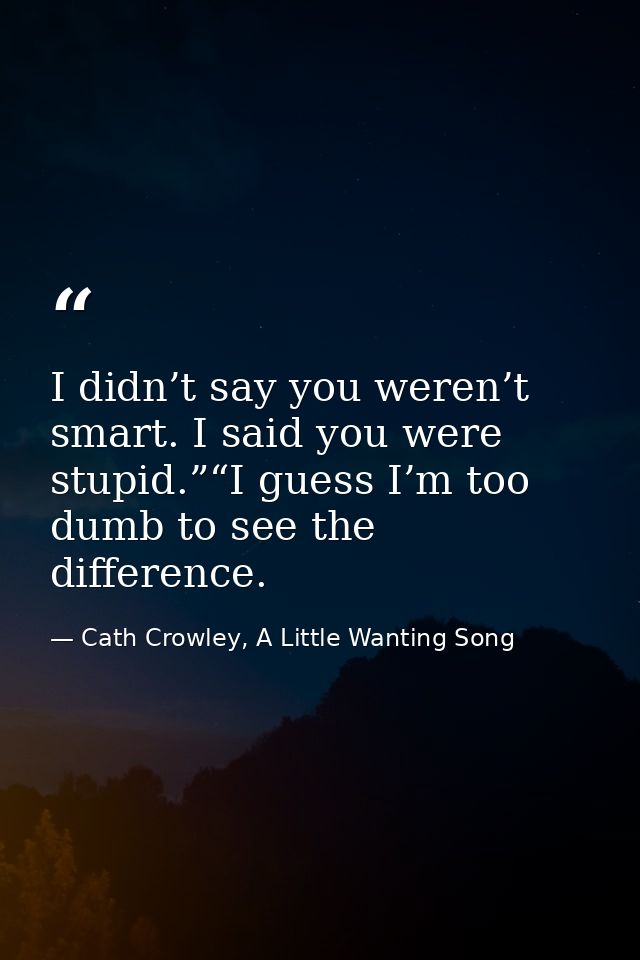 I didn’t say you weren’t smart. I said you were stupid.”“I guess I’m too dumb to see the difference. — Cath Crowley, A Little Wanting Song