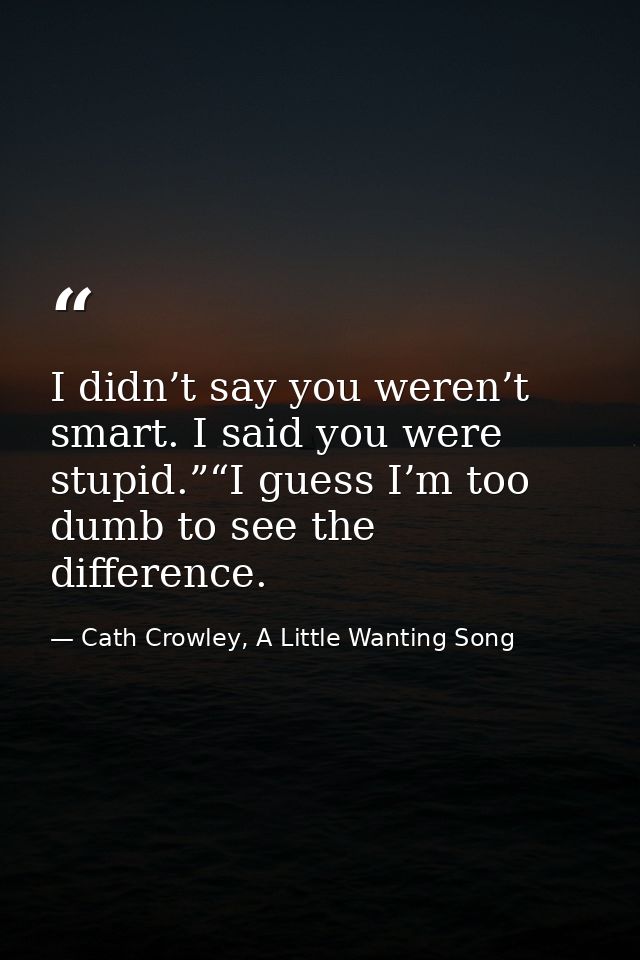 I didn’t say you weren’t smart. I said you were stupid.”“I guess I’m too dumb to see the difference. — Cath Crowley, A Little Wanting Song