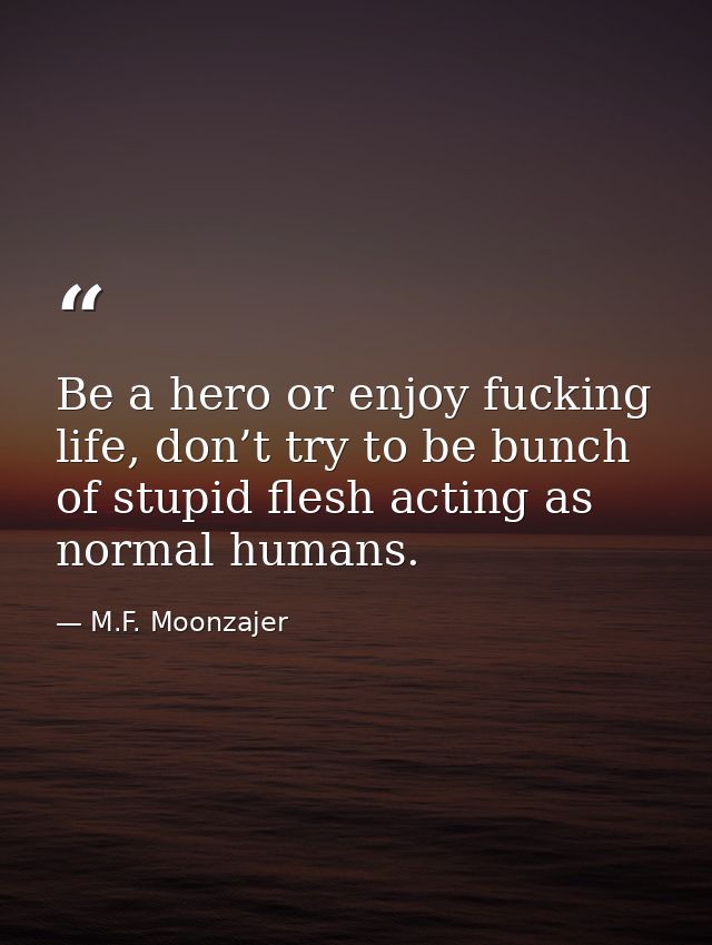 Be a hero or enjoy fucking life, don’t try to be bunch of stupid flesh acting as normal humans. — M.F. Moonzajer