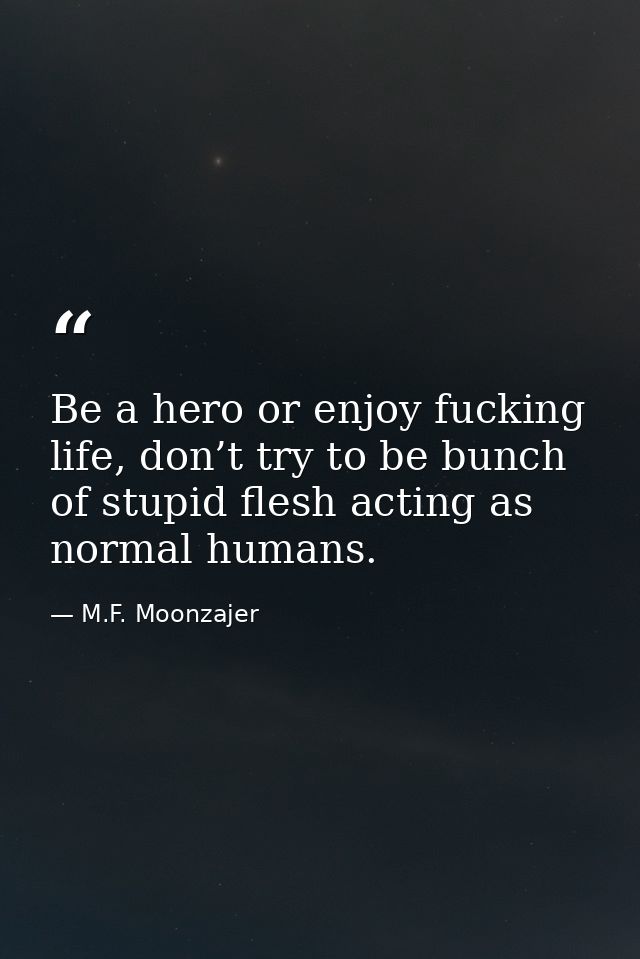 Be a hero or enjoy fucking life, don’t try to be bunch of stupid flesh acting as normal humans. — M.F. Moonzajer