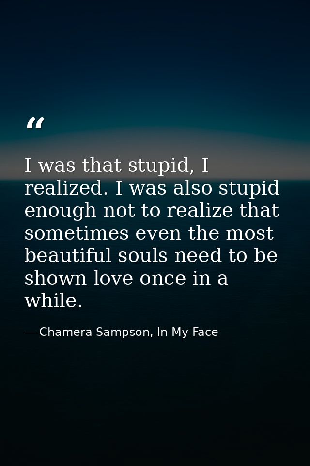 I was that stupid, I realized. I was also stupid enough not to realize that sometimes even the most beautiful souls need — Chamera Sampson, In My Face