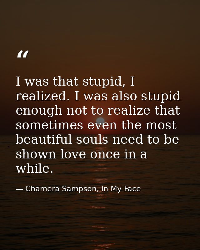 I was that stupid, I realized. I was also stupid enough not to realize that sometimes even the most beautiful souls need — Chamera Sampson, In My Face