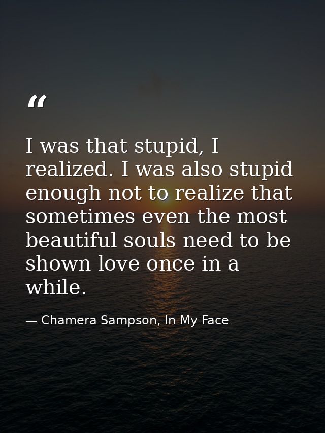 I was that stupid, I realized. I was also stupid enough not to realize that sometimes even the most beautiful souls need — Chamera Sampson, In My Face