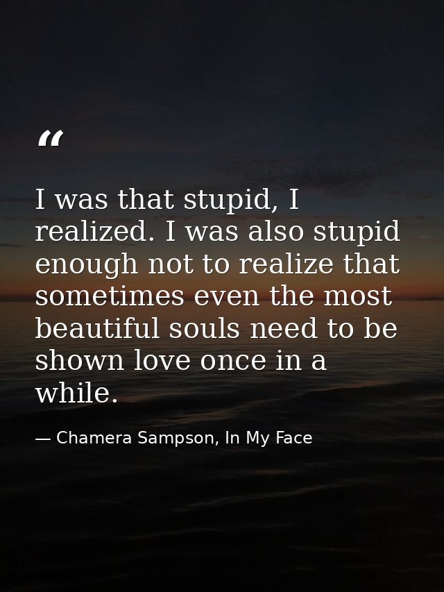 I was that stupid, I realized. I was also stupid enough not to realize that sometimes even the most beautiful souls need — Chamera Sampson, In My Face