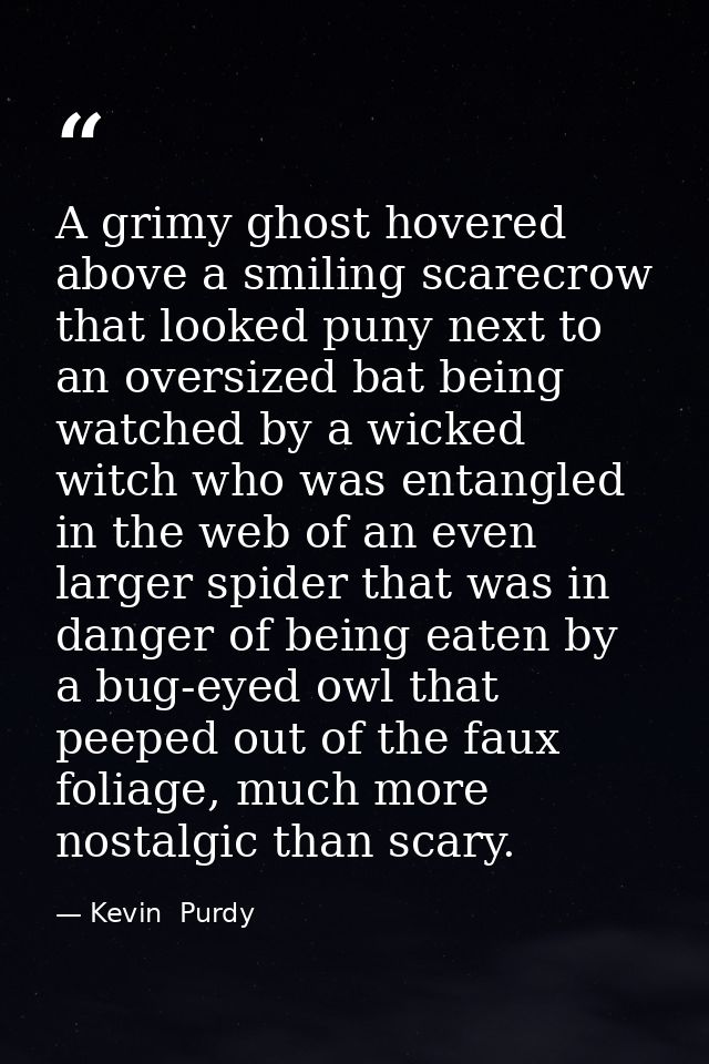 A grimy ghost hovered above a smiling scarecrow that looked puny next to an oversized bat being watched by a wicked witc — Kevin  Purdy