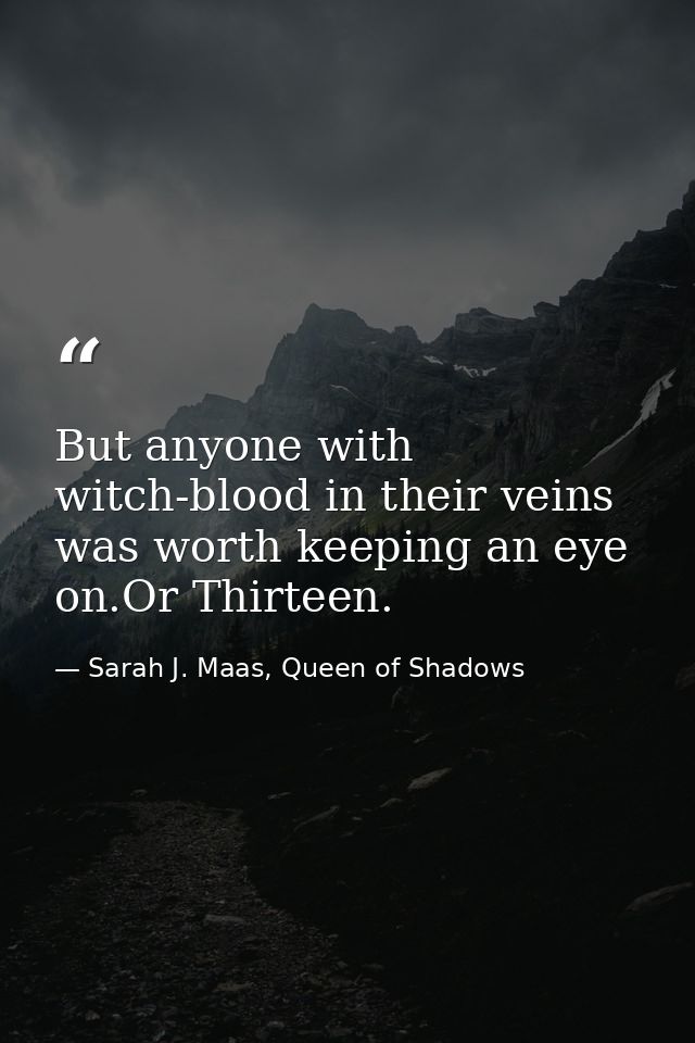 But anyone with witch-blood in their veins was worth keeping an eye on.Or Thirteen. — Sarah J. Maas, Queen of Shadows