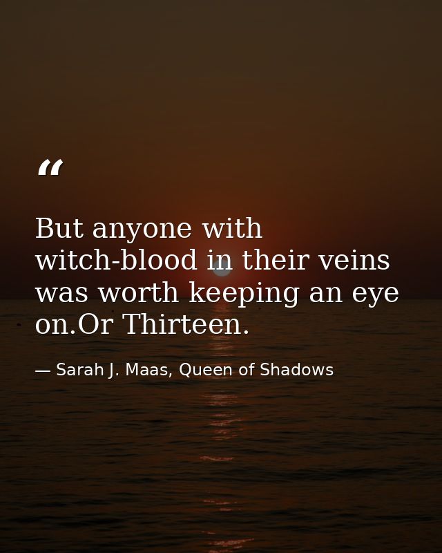 But anyone with witch-blood in their veins was worth keeping an eye on.Or Thirteen. — Sarah J. Maas, Queen of Shadows