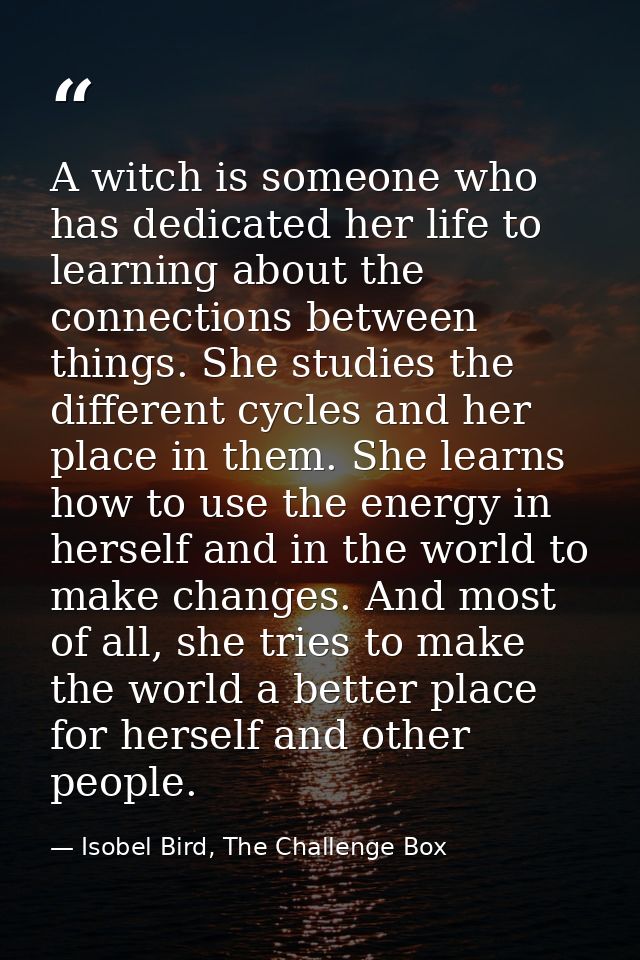 A witch is someone who has dedicated her life to learning about the connections between things. She studies the differen — Isobel Bird, The Challenge Box