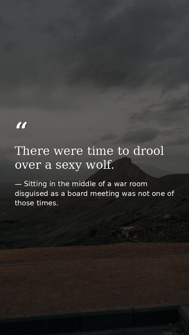 There were time to drool over a sexy wolf. — Sitting in the middle of a war room disguised as a board meeting was not one of those times.