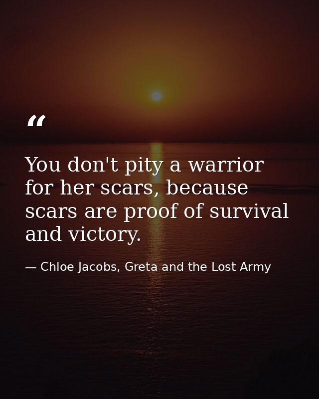 You don't pity a warrior for her scars, because scars are proof of survival and victory. — Chloe Jacobs, Greta and the Lost Army